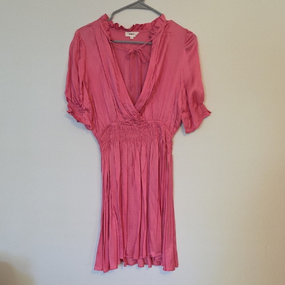 SUNCOO Fuchsia Ruffle Sleeve Mini Dress
